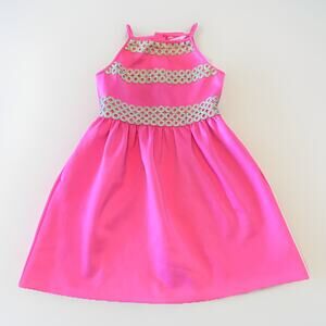 Lilly Pulitzer Girls Dress Large 8-10 Pink & Gold Sleeveless Scuba Pockets